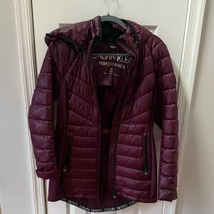 Calvin Klein Women's Burgundy Puffer Coat